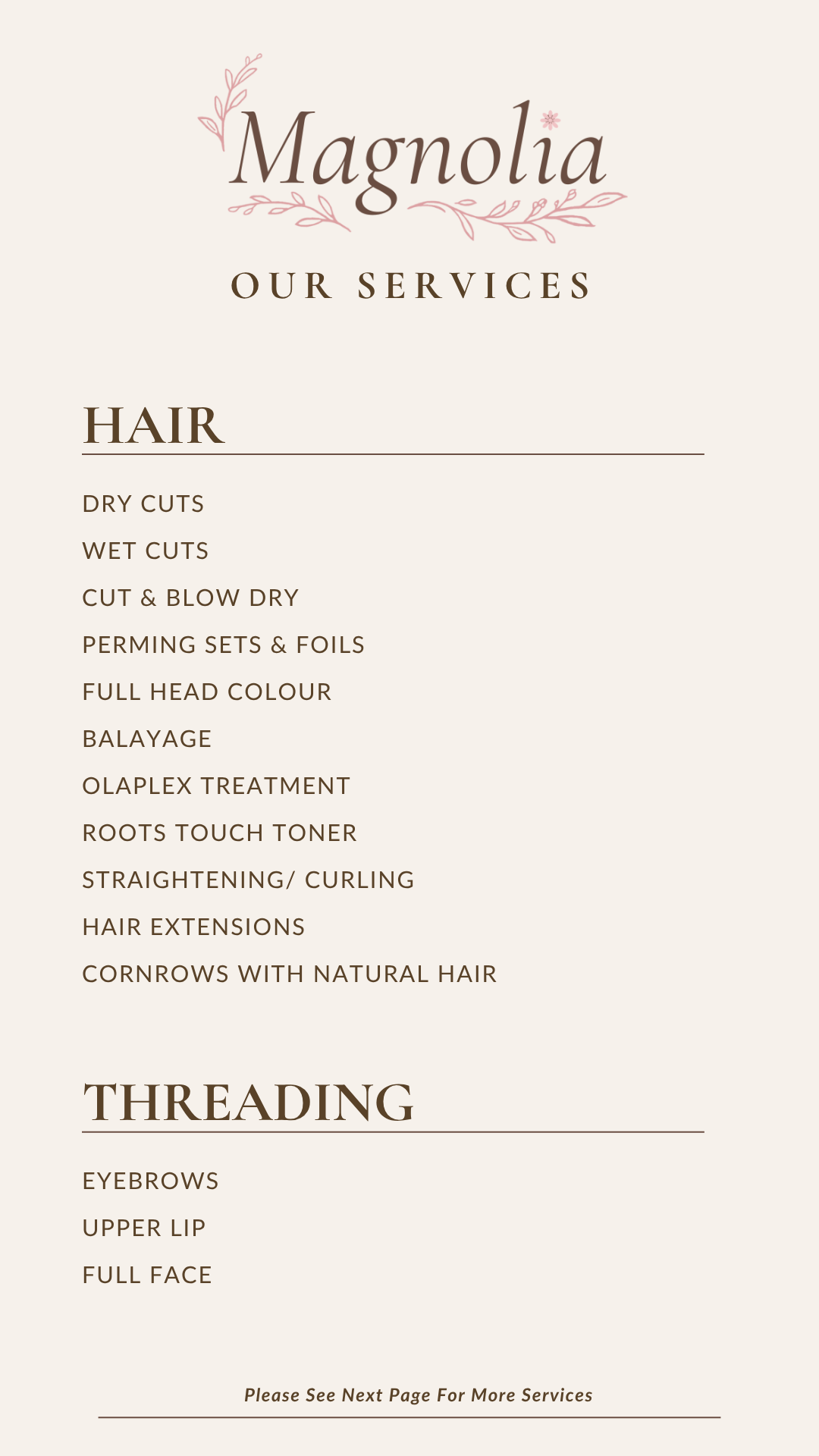 Magnolia service menu hair