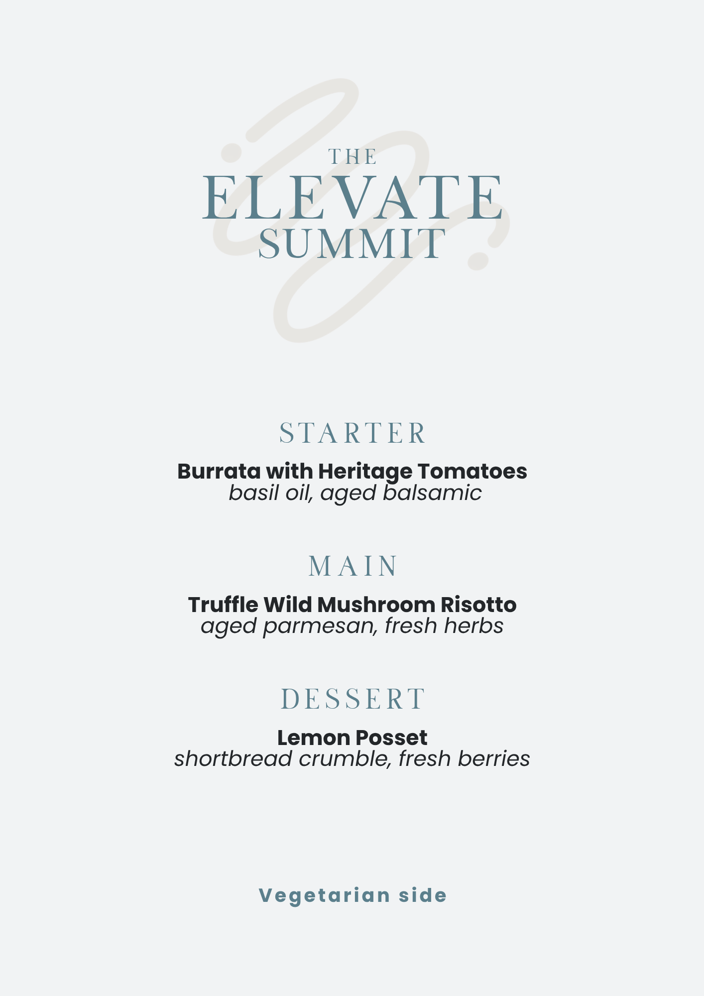 Dinner Menu Vegetarian